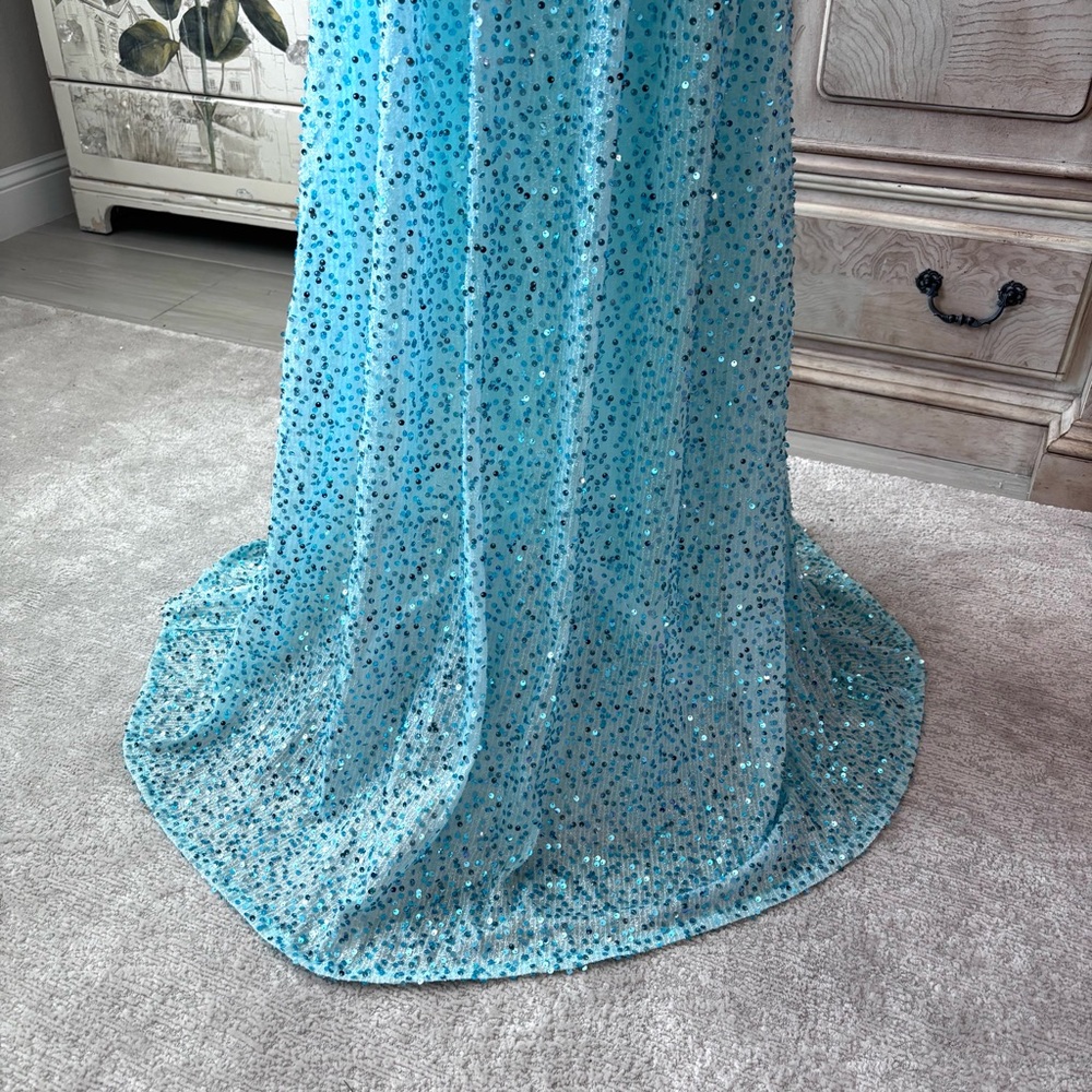 NEW Aqua Dress Cowl Neckline Seafoam Blue Strapless Prom Dress NWOT Size L/12 - Picture 10 of 12